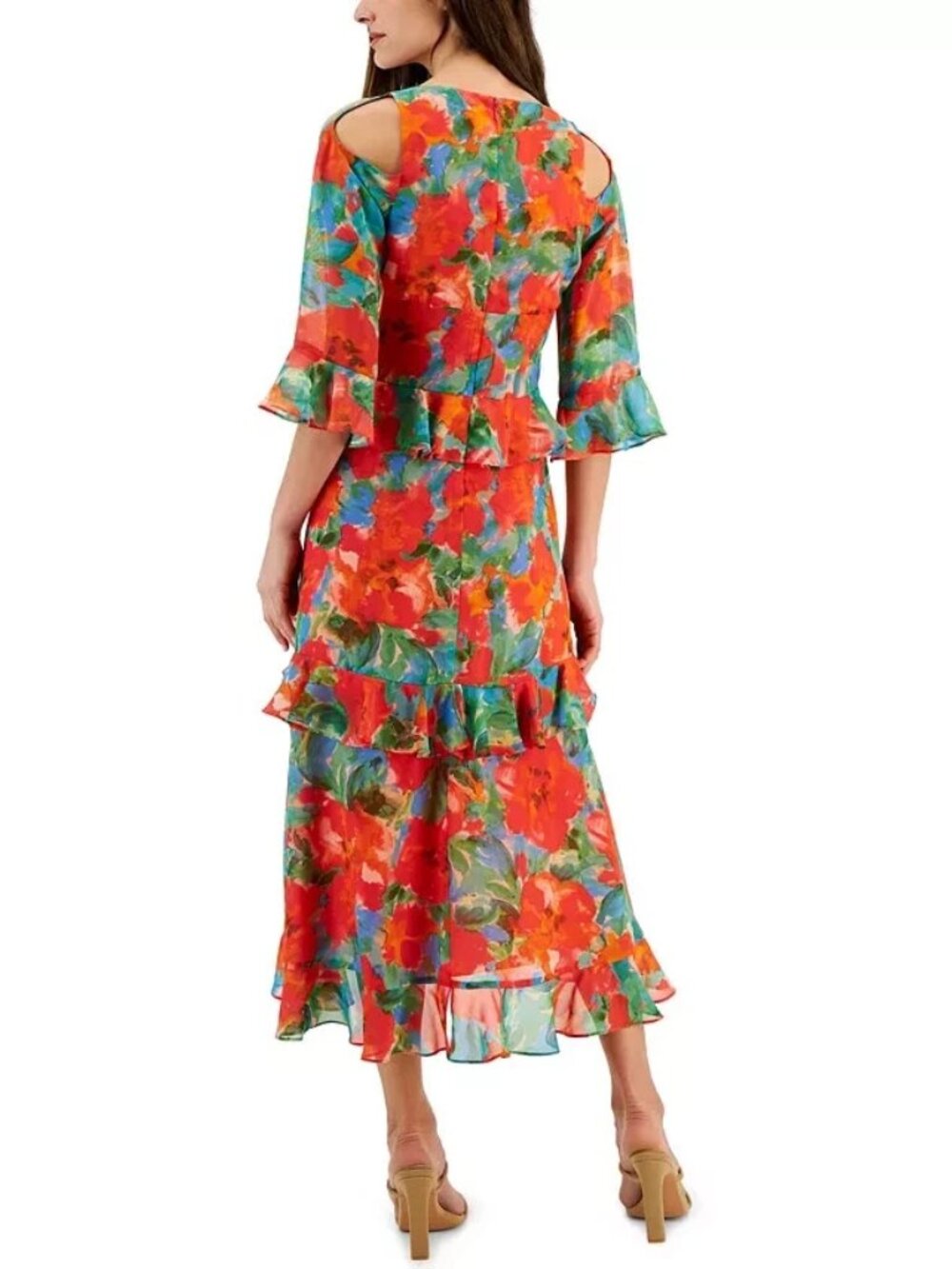 Tahari ASL Floral Print Cold Shoulder Midi Dress Size 12 (runs small) NWT $159 - Picture 3 of 3